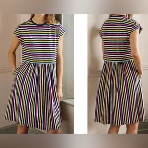 Boden Women  Vibrant Striped midi dress Size 8 P Multicolor 100% cotton.